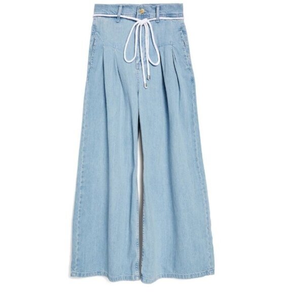TOPSHOP MOTO Pleat Tie Crop Wide-Leg Jeans - Picture 3 of 7